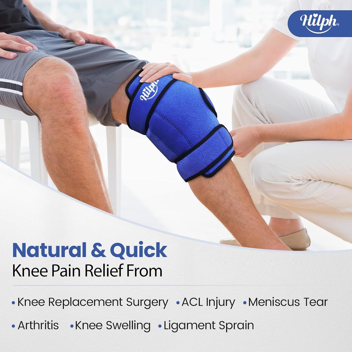 Knee Ice Pack Wrap, Reusable Ice Pack for Knee Replacement Surgery, Hot Cold Compress Therapy Knee Brace Gel Ice Wrap for Knee Pain Relief, Injuries, Bursitis, Meniscus Tear, Arthritis - Blue